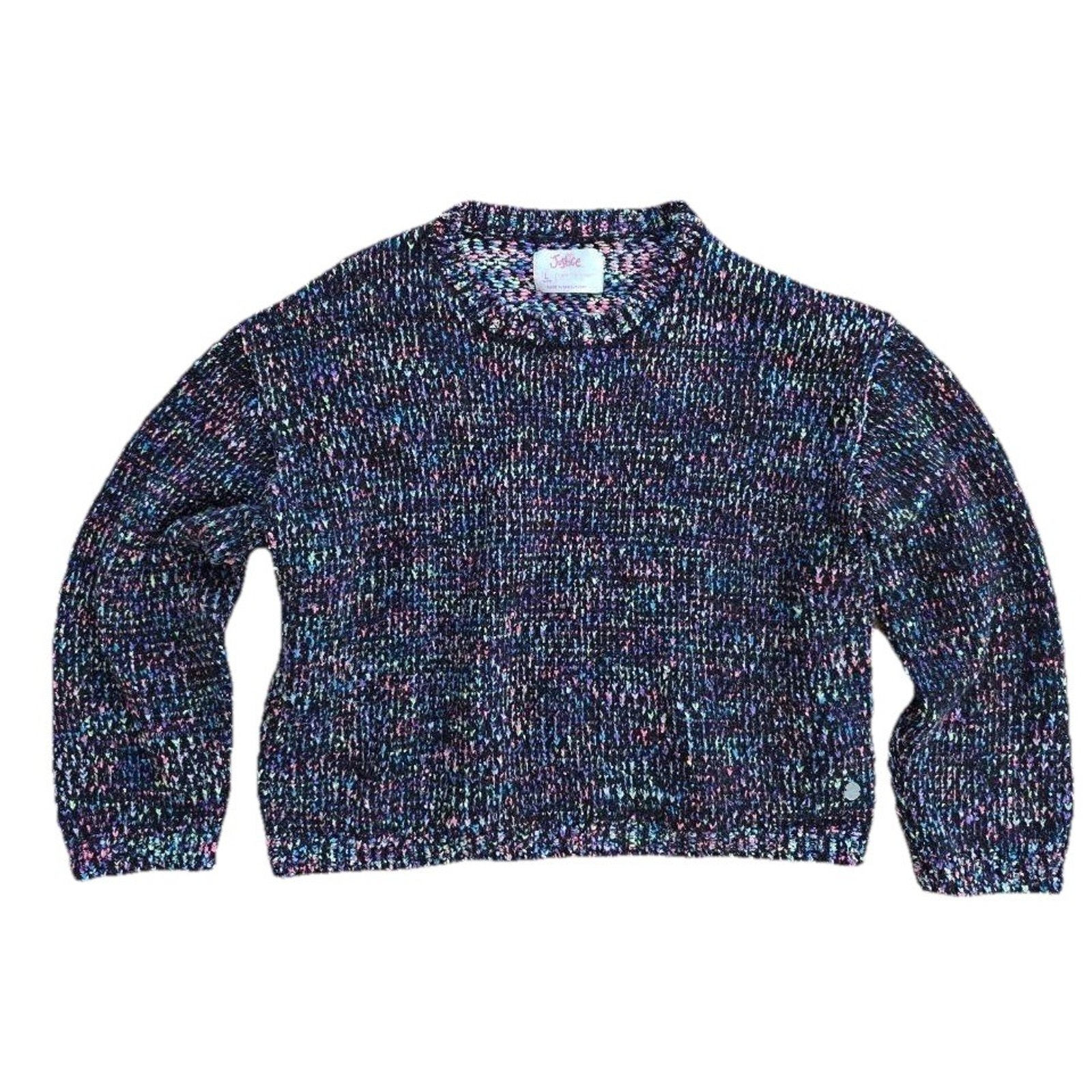 Justice Marled Crewneck Sweater Black Rainbow Large A001148